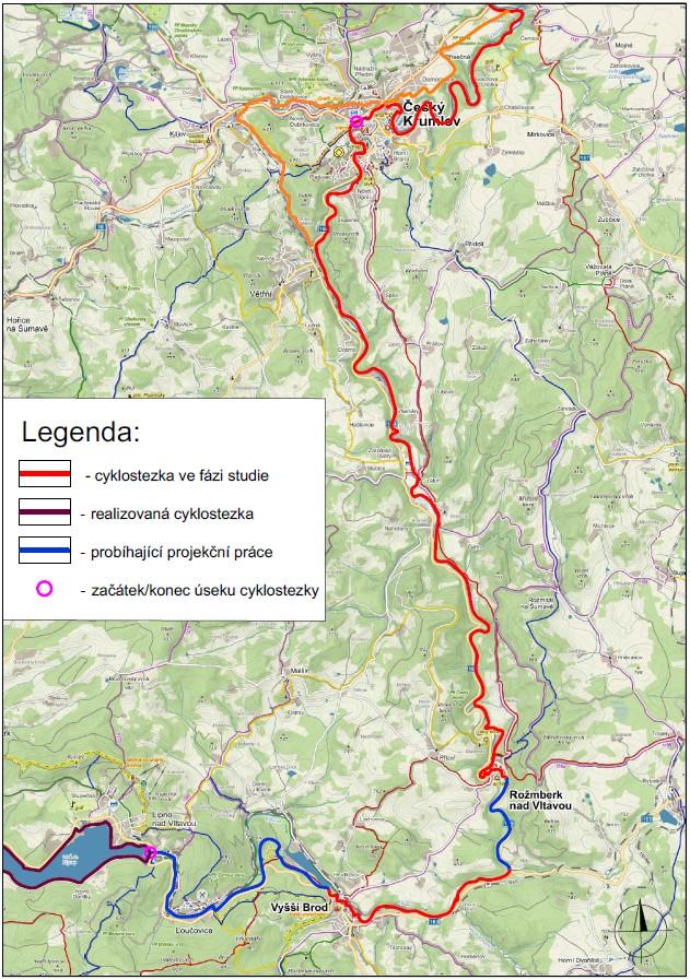2. úsek: Český Krumlov Větřní Lipno nad Vltavou (hráz) Český Krumlov Loučovice Vyšší Brod Rožmberk nad Vltavou