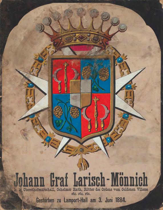 Zlatě lemovaný, červeno-modře čtvrcený francouzský štít se zlato-stříbrně čtvrceným středním štítkem. V 1. a 4.