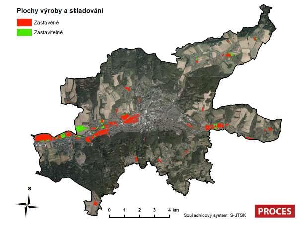 Obrázek 1.8: Rozmístění výrobních a skladových ploch ve Zlíně Zdroj: Územní plán města Zlín, zpracování PROCES, 2020. 1.1.4.