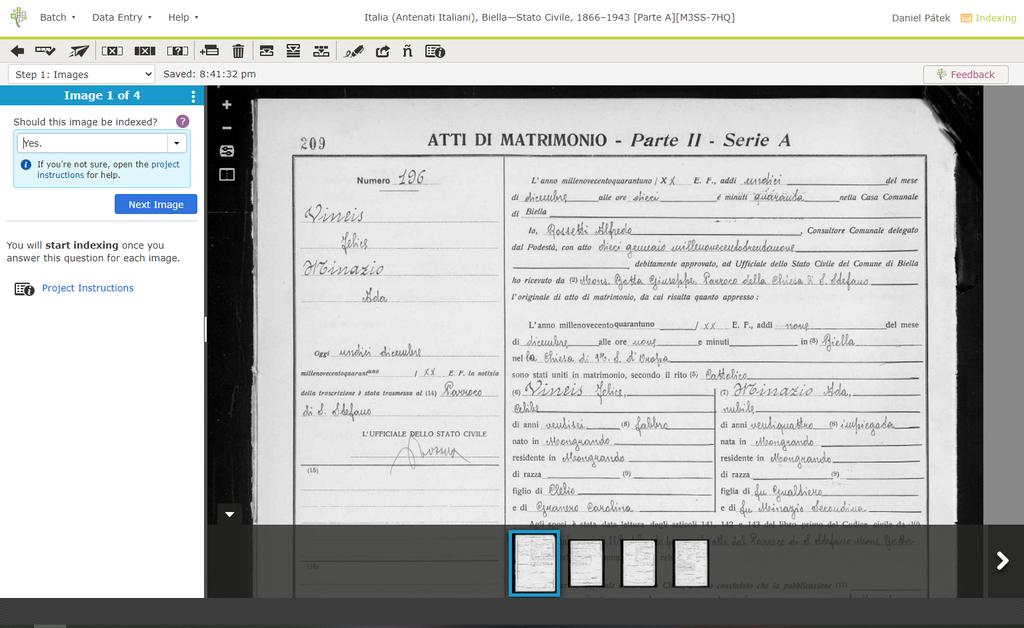 2.3.1 FamilySearch Indexing Jedná se o projekt, který patří do správy webové aplikace FamilySearch a poskytuje uživatelům možnost přepsat historický záznam do indexovatelné podoby, aby mohl být