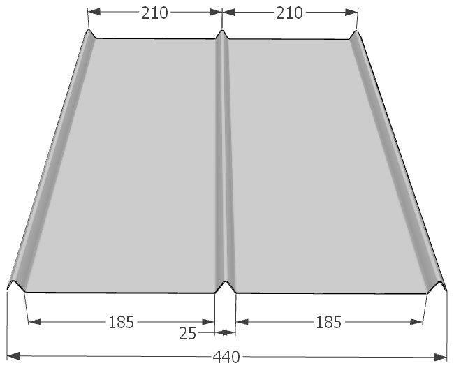 Základní parametry krytiny KERAkryt Tloušťka plechu (v mm) 0,60 0,63 0,70 0,80 1,00 mm Celková šíře (v mm) 440 Skladební šíře (v mm) 420 Délka šablony 1000 Výška vlny (v mm) 20 Minimální