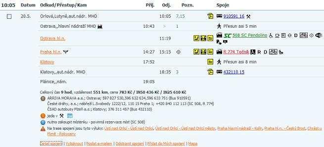 Obr. B42 Vyhledané spojení v relaci