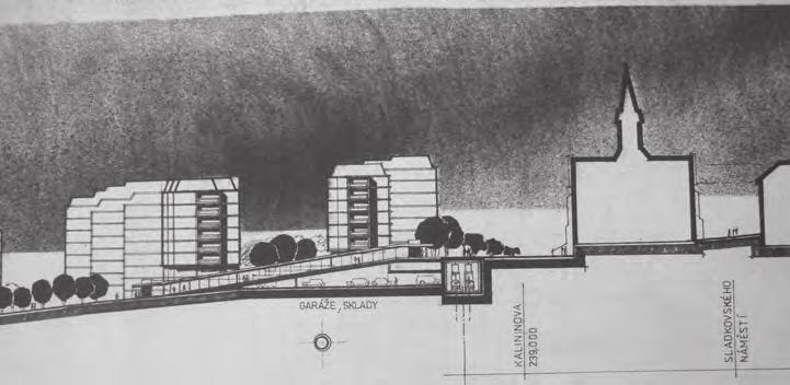 Krize urbanistické moderny v socialismu 359 Studie přestavby dolní části Žižkova podle Státního ústavu pro rekonstrukci památkových měst a objektů z roku 1985 (repro Institut plánování a rozvoje hl.