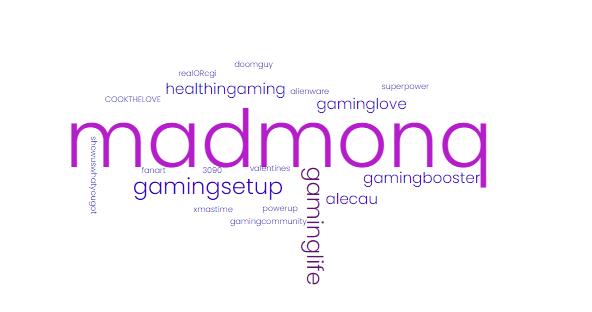 Twitch.tv. V těchto příspěvcích je nejzastoupenějším hashtagem slovo #Madmonq, následuje slovo #gaminglife a #gamingsetup (business.notjustanalytics.com, 2021) viz obrázek číslo 19.