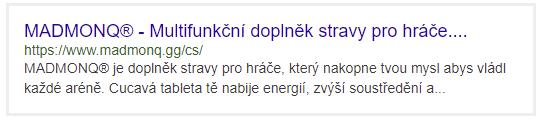 Analýza dále prozradila, že SEO Madmonqu je na dobré úrovni. Titulek webu je v pořádku optimalizovaný do 70 znaků, nadále META popis je v pořádku se 155 znaky viz obrázek číslo 34 (similarweb.