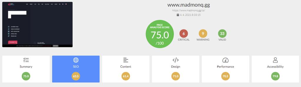 Obrázek 35: Analýza webu Zdroj 35: site-analyzer.com, 2021 4.2. Anketa na platformě Twitch.tv na účtu Madmonq Madmonq sdělil na svých sociálních sítích, že bude živě vysílat na platformě Twitch.