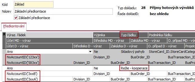 Obr. 12 Ukázka zaúčtování na pokladním výdeji Obr. 13 - Nastavení druhé(další) předkontace pro zaúčtování nedokončené výroby, pozor na vyplnění polí Výr. příkaz Obr.