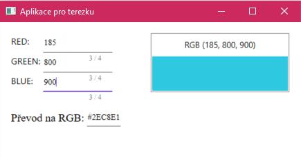 měly všechny hodnoty RGB mít hodnotu 1023, což představuje ideální bílou. R zastupuje červenou barvu, G zastupuje zelenou barvu a B modrou.