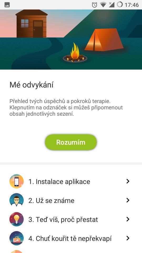 Plán, který si kuřák vytváří procházením sezení v mobilní aplikaci Obrázek 3.6.