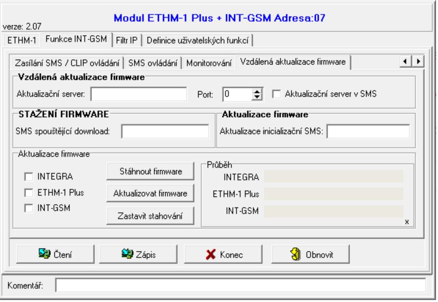 SATEL INT-GSM 21 nastavení monitorovací stanice STAM-2 (firmware verze 1.2.0 a novější) pro formát Contact ID. 5.2.6 Vzdálená aktualizace firmware Dálková aktualizace firmwaru v modulu je možná přes server UpServ, který je součástí nabídky produktů SATEL.