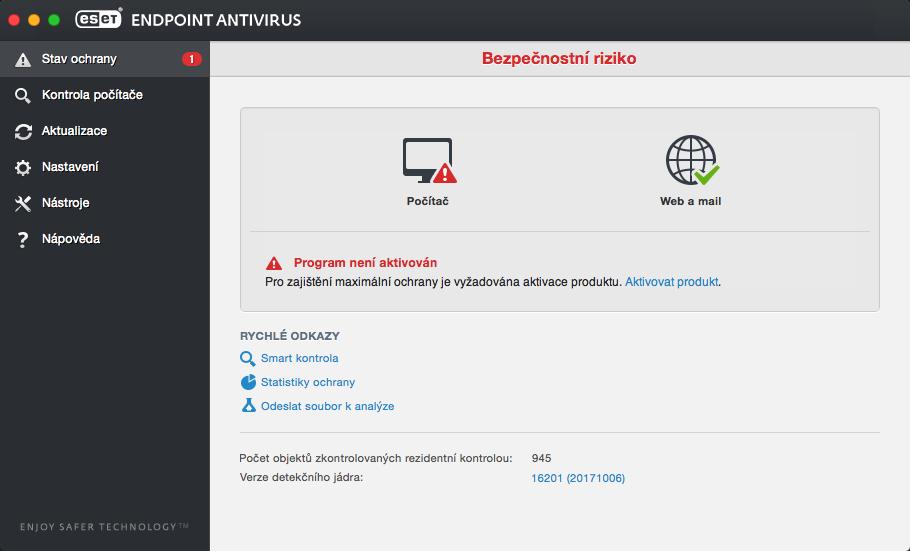 cmd+w zavře hlavní okno ESET Endpoint Antivirus for macos.