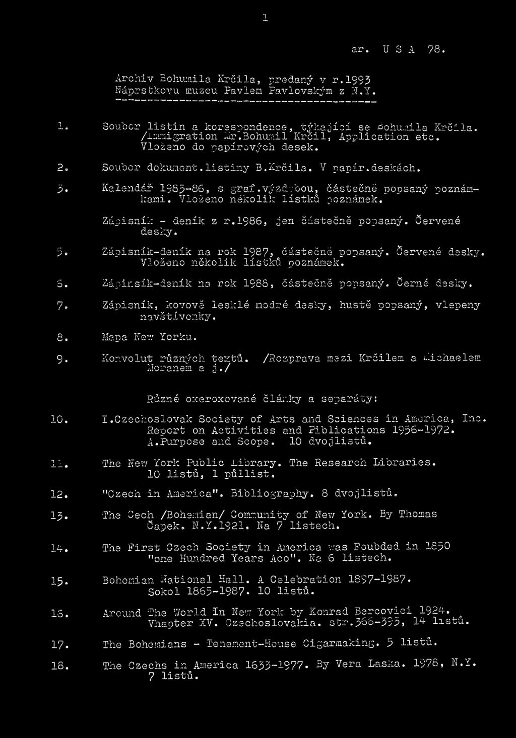 Kalendář 1985-86, s graf.výzdobou, částečně popsaný poznámkami. Vloženo několik lístků poznámek. Zápisník - deník z r.1986, jen částečně popsaný, červené desky.