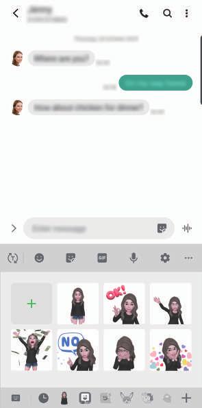 Aplikace a funkce Použití nálepek Moje emoji při chatování Nálepky Moje emoji můžete používat během konverzací prostřednictvím zpráv nebo na sociálních sítích.