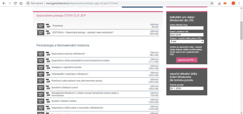 Harmonogram prenatální péče Doporučené postupy ČGPS www.