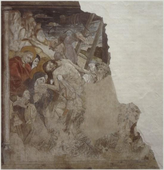 Nesení kříže, po roce 1500, nástěnná malba, Olomouc, kostel Neposkvrněného Početí Panny
