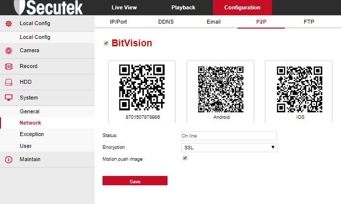 P2P V hlavním rozhraní klikněte na "Configuration System Network P2P" pro