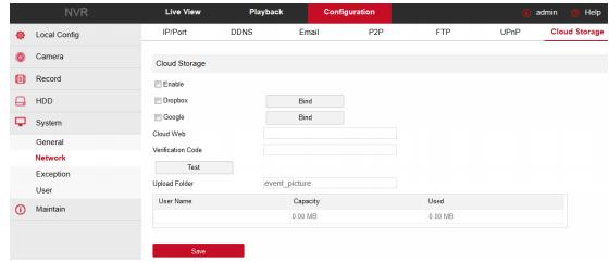 Zde můžete zapnout a nastavit funkci Cloud Storage (záloha záznamů do cloudu Dropbox, Google Drive).