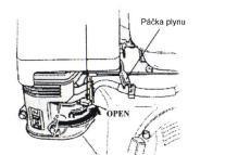 2. Po nastartování 1. Po nastartování motoru vraťte pozvolna páčku kontroly rychlosti otáček na minimální úroveň. Zároveň sledujte chod motoru. 2.