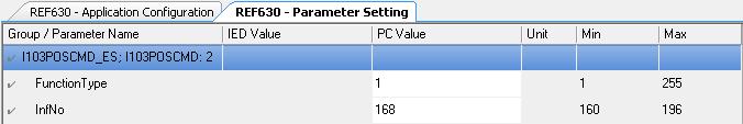 I103POSCMD_ES (Earth Switch) pro vyčítání stavů zkratovače. Obr. 6-17 Parameter setting pro blok I103POSCMD_CB Obr.