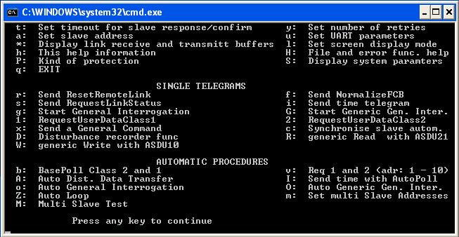 Podle zapojení sériového kabelu RS232 do počítače (COM1 nebo COM2) byl spuštěn příslušný program Iec1.bat nebo Iec2.bat. Po spuštění programu se zobrazí úvodní obrazovka s defaultními startovacími parametry.