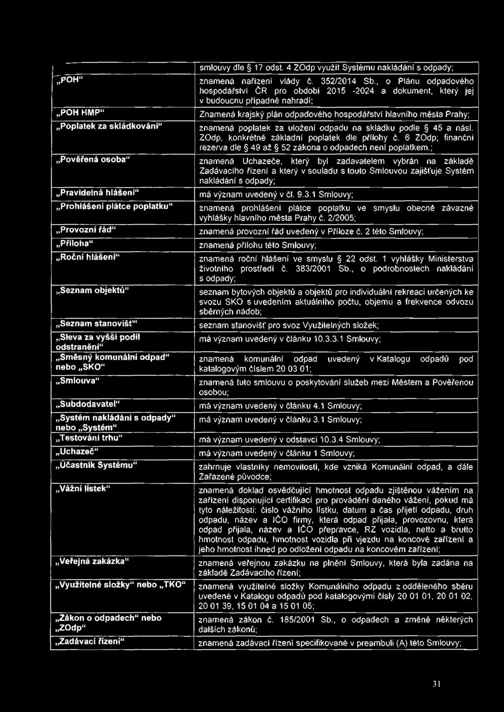 uvedený v či. 9.3,1 Smlouvy; Prohlášení plátce poplatku" znamená prohlášení plátce poplatku ve smyslu obecné závazné vyhlášky hlavního města Prahy č.