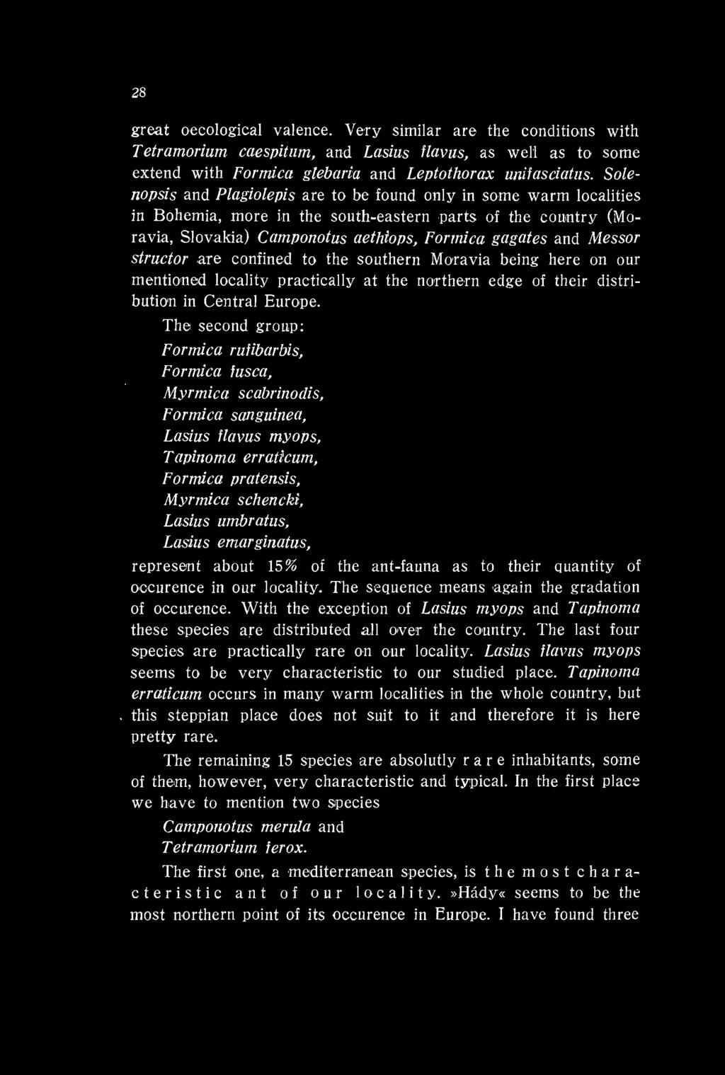 28 great oecological valence. Very similar are the conditions with Tetramorium caespitum, and Lasius flavus, as well as to some extend with Formica glebaria and Leptothorax unifasciatus.