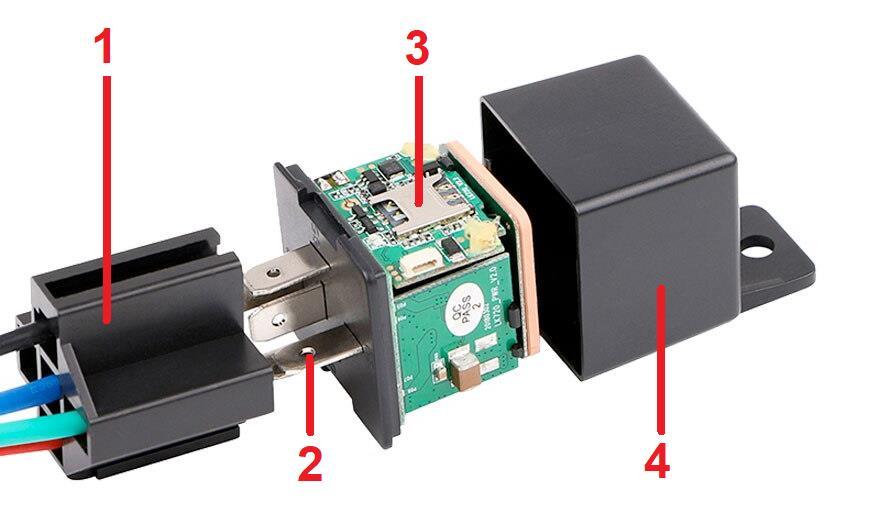 1. Popis produktu 1. Konektor pro připojení k vozidlu 2. Konektor pro napájení lokátoru 3. Slot na SIM kartu 4.
