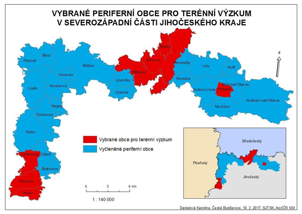 V rámci vymezeného území bylo vybráno, dle stanovených kritérií, pro hlubší analýzu důvodů stěhování na venkov 7 obcí, konkrétně Čečelovice, Hlupín, Probulov, Lažánky, Mečichov, Mirovice a Mišovice