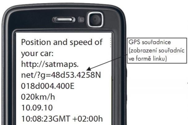 3.3.5 Zobrazení souřadnic na mapě v mobilu Významnou změnou systému k lepšímu, oproti ostatním autoalarmům, je moţnost přímého zobrazení pozice vozidla na mapě v mobilu, k čemuţ je vyuţito webové