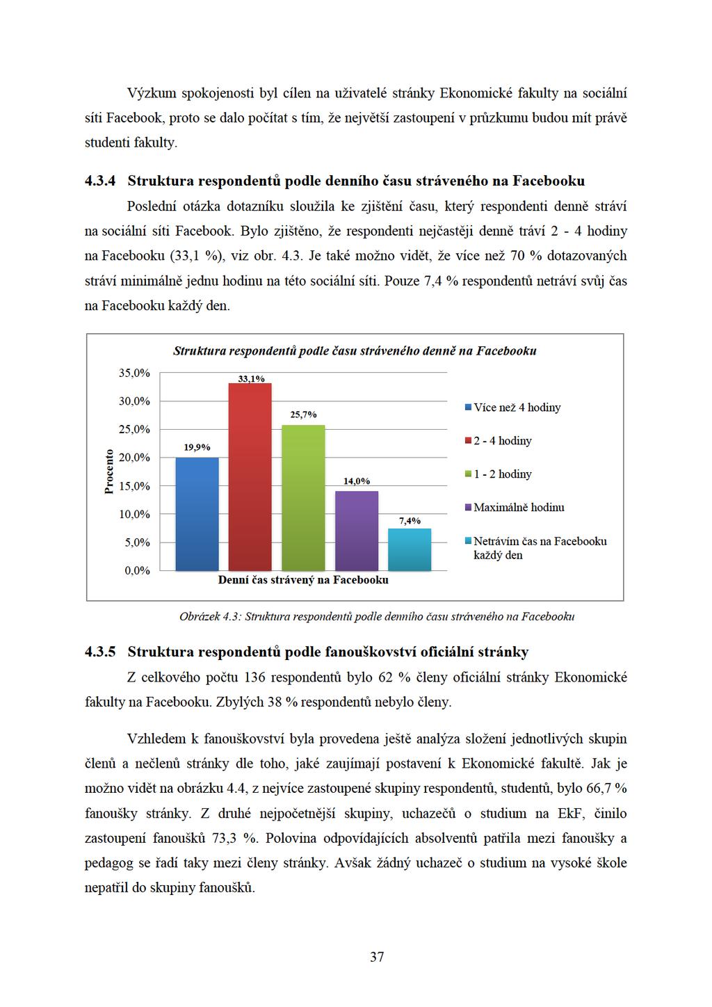 VýzkumspokojenostibylcílennauživateléstránkyEkonomickéfakultynasociální sítifacebook,protosedalopočítatstím,ženejvětšízastoupenívprůzkumubudoumítprávě studentifakulty. 4.3.