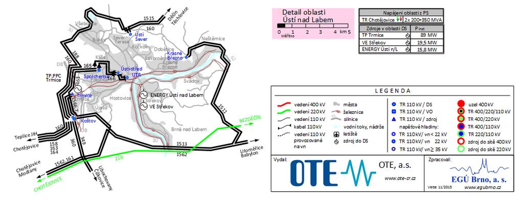Elektrizační soustava 22 Obr. 5 - Elektrizační síť v okolí ÚnL (modifikováno z [11]) Ve městě Ústí nad Labem jsou celkem tři výrobci elektrické energie s instalovaným výkonem vyšším než 1 MW.