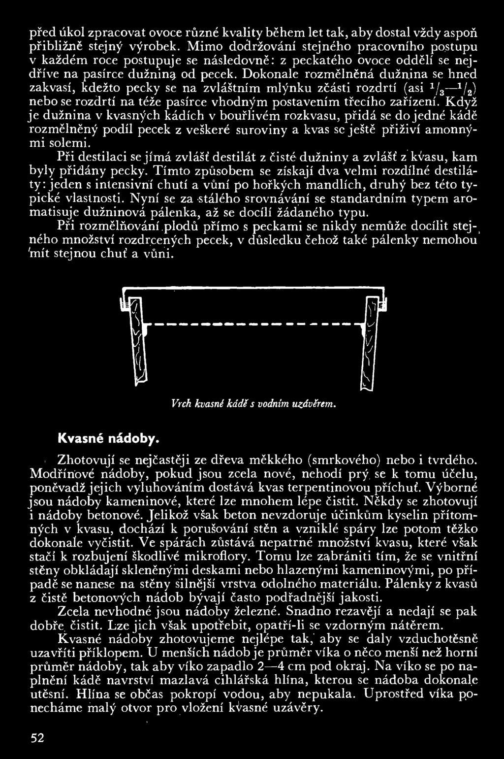 Dokonale rozmělněná dužnina se hned zakvasí, kdežto pecky se na zvláštním mlýnku zčásti rozdrtí (asi 1/3 1/2) nebo se rozdrtí na téže pasírce vhodným postavením třecího zařízení.