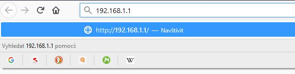 Základní nastavení Wi-Fi 1. Propojíme počítač UTP kabelem do portu LAN 1. 2. Do adresního řádku v prohlížeči (např. Google Chrome, Opera, Edge apod.) vložíme IP adresu zařízení: 192.168.1.1 Volbu potvrdíme tlačítkem Enter.