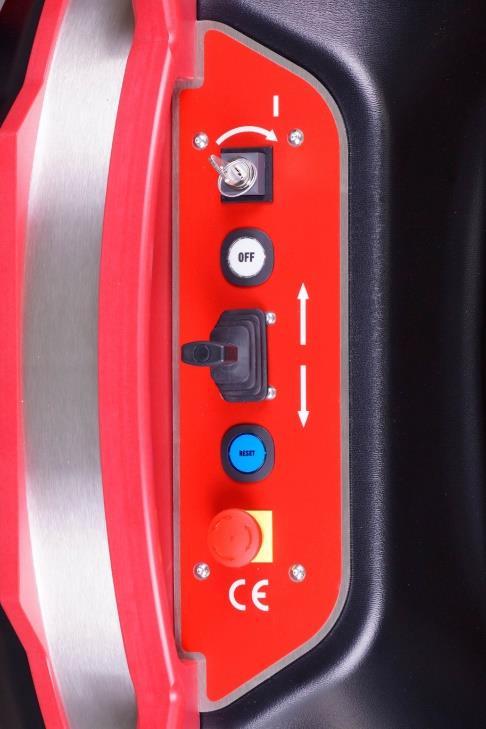 4.2 Řídící jednotka s joystickem Hlavní spínač (napájení 0/I) Vypínač (odpojí napájení) Joystick (vysouvání a zasouvání
