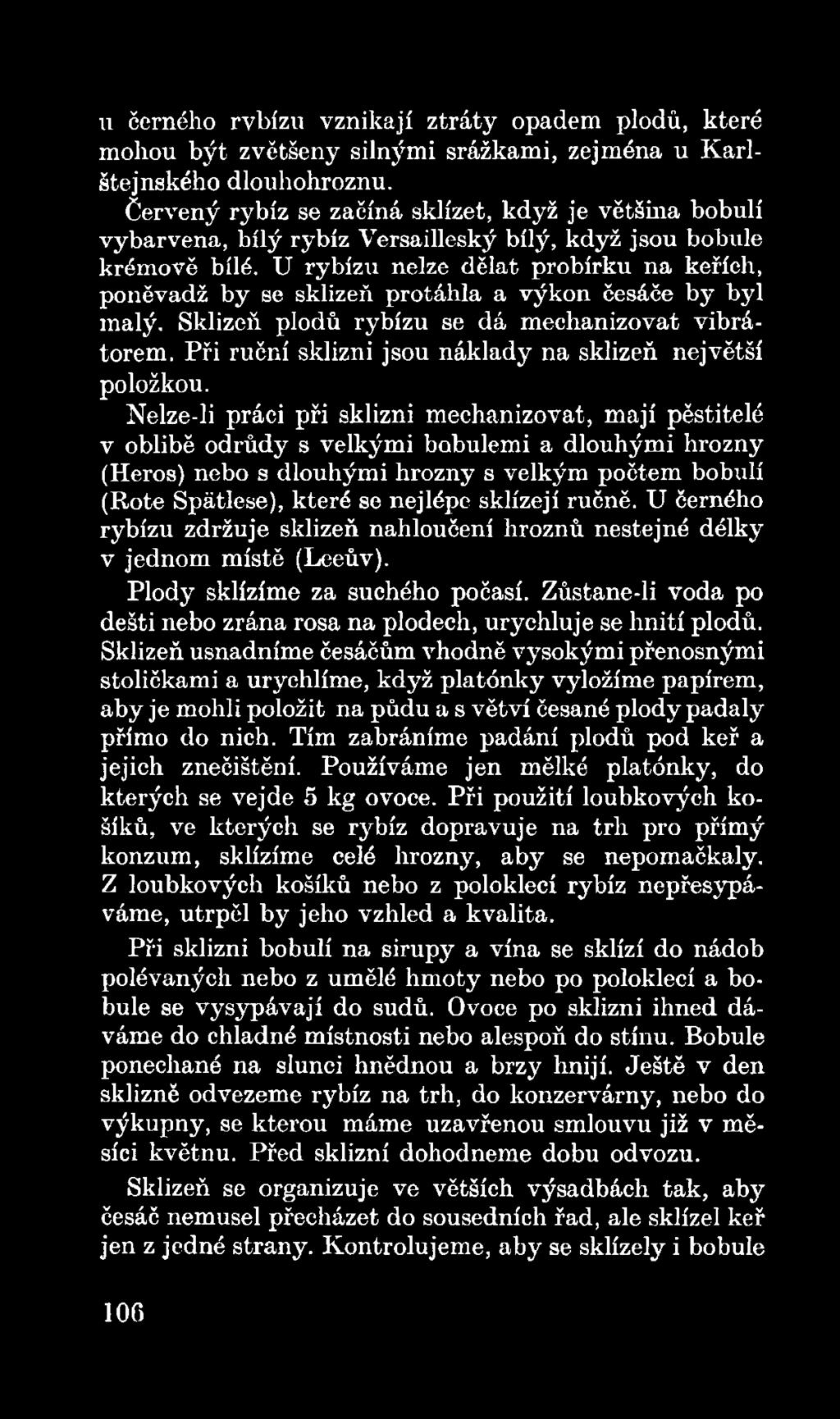 Nelze-li práci při sklizni mechanizovat, mají pěstitelé v oblibě odrůdy s velkými bobulemi a dlouhými hrozny (Heros) nebo s dlouhými hrozny s velkým počtem bobulí (Rote Spátlese), které se nejlépe