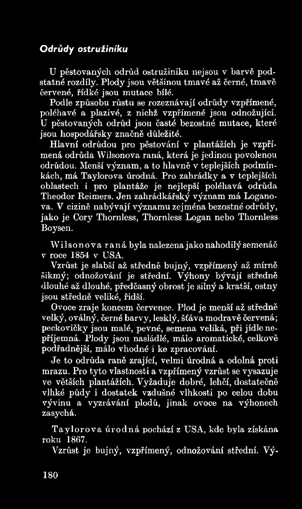 V cizině nabývají významu zejména bezostné odrůdy, jako je Cory Thornless, Thornless Logan nebo Thornless Boysen. W ils o n o v a ra n á byla nalezena j ako nahodilý semenáč v roce 1854 v USA.