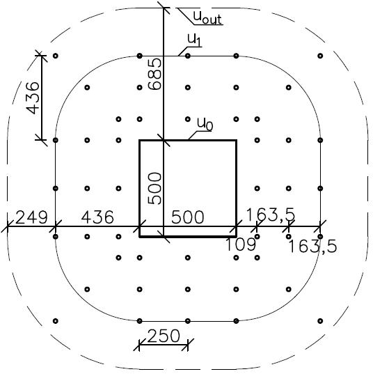 νrd,cs1 νed,1 0,973 > 0,884 MPa st= 250 436 mm Vyztužení v kontrolovaném obvodu u1 vyhoví. Celkový počet třmínků: ncelk.