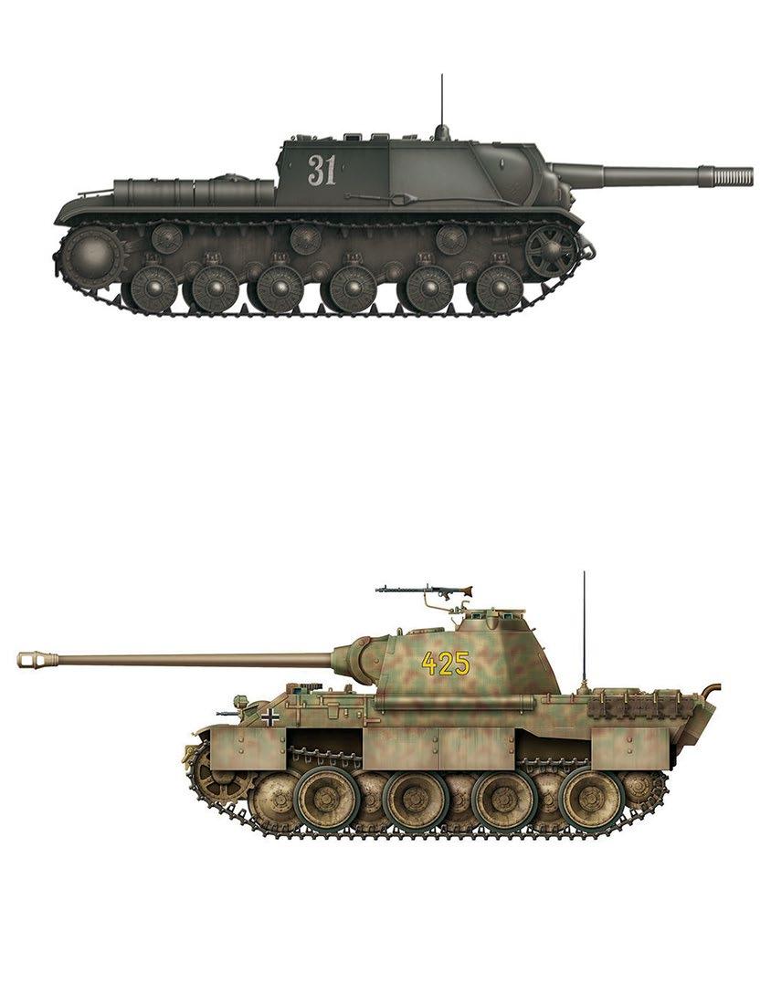 PANTHER VE SROVNÁNÍ 195 Z technického a mechanického hlediska představoval stroj SU-152 jednoduché řešení: těžká polní houfnice ML-20S ráže 152 mm byla instalována na tanku KV-1S.