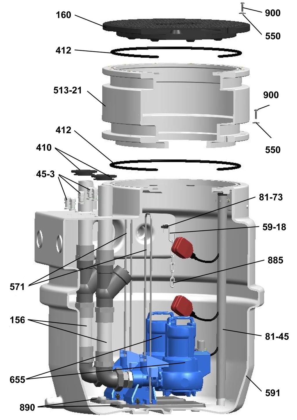 31: Rozložené zobrazení horizontální a vertikální výstup výtlačného potrubí 56 od 64 Č.