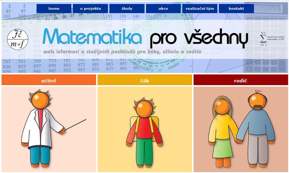 Obr. 9 Ukázka webové stránky Matematika pro všechny [5] Při vstupu na tyto webové stránky si může uživatel vybrat svou kategorii.