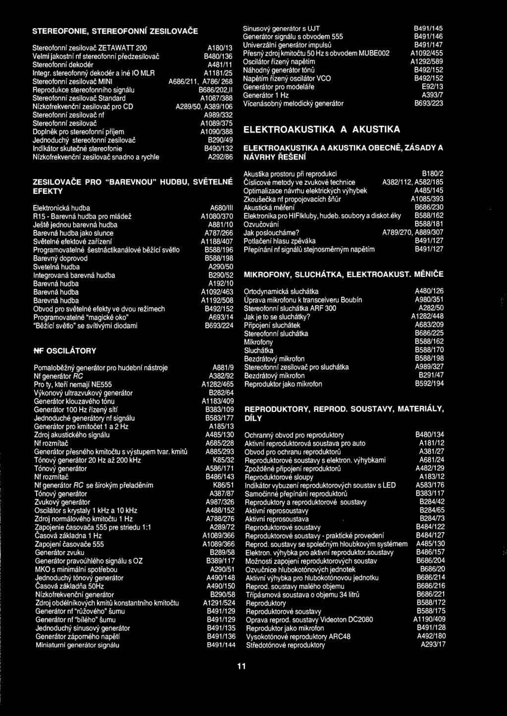 Stereofonm' zesilovac Doplnek pro stereofonm' pri'jem Jednoduchy stereofonm' zesilovac Indikator skutecne stereofonie Nizkofrekvencni zesilovac snadno A686/211, A786/268 B686/202.