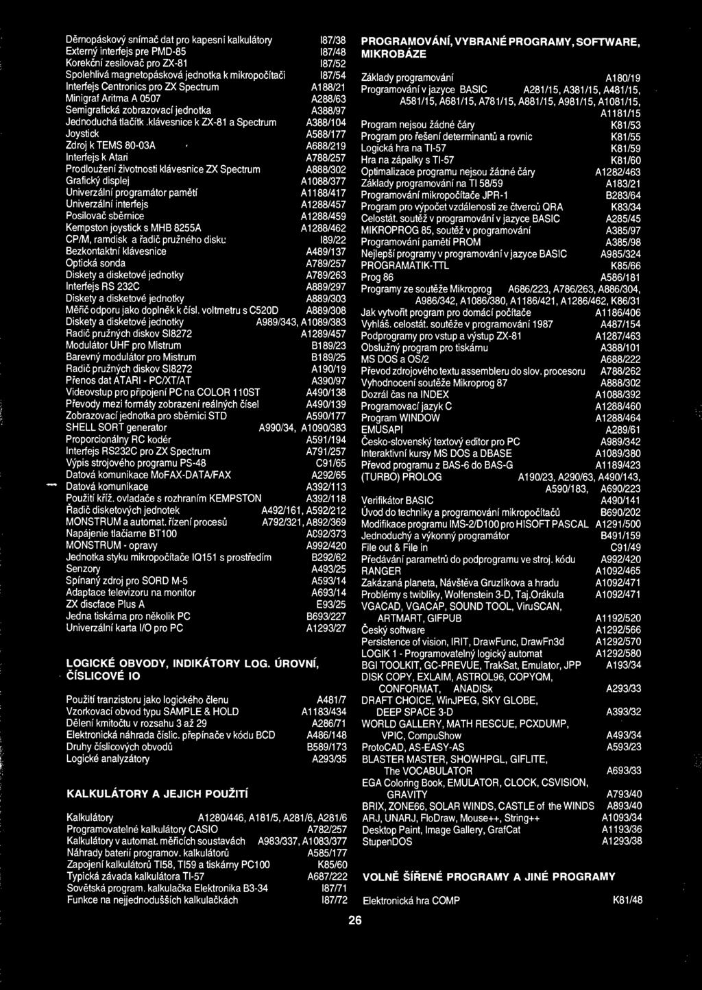 Dernopaskovy snimac dat pro kapesni kalkulatory Externy interfejs pre PMD-85 Korekcm zesilovac pro ZX-81 Spolehliva magnetopaskova jednotka k mikropocitaci Interfejs Centronics pro ZX Spectrum