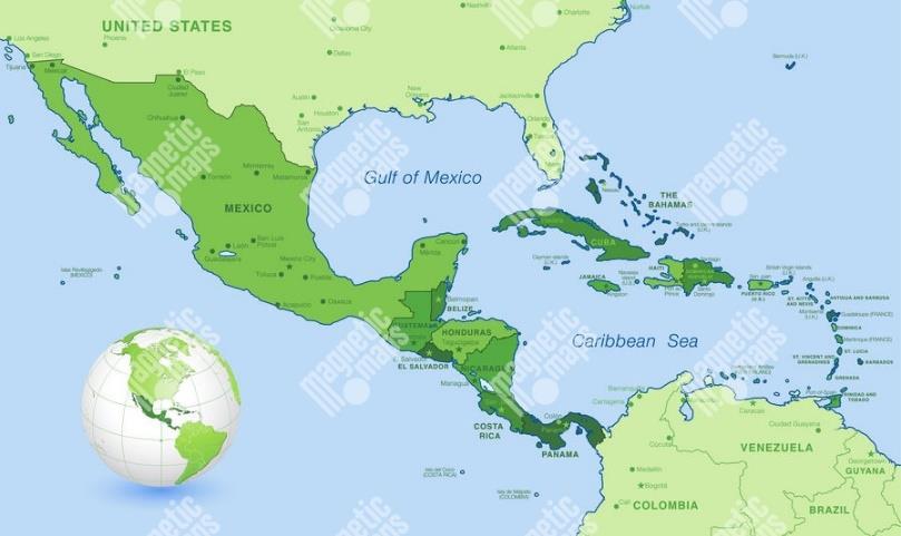 Poloha, rozloha a členitost pobřeží Severní Ameriky - Severní Amerika bývá někdy dále rozdělována na Severní Ameriku a Střední