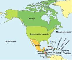 břehy tohoto kontinentu omývá Tichý oceán, východní břehy Atlantský oceán a severní břehy Severní ledový oceán - Severní Amerika