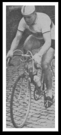 Obr. 34. Třiadvacetiletý reprezentant NDR Erich Hagen dosáhl ve své zatím krátké závodní činnosti jednoho z největších úspěchů. Zvítězil v XIII. ročníku Závodu míru v roce 1960.