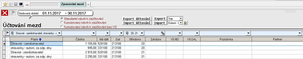 V tomto přehledu je přehledně zobrazen konečný nárok zaměstnance za dané období (rozdíl základního nároku za odpracované dny kód 710 a korekce kód 714) a také jeho finanční ekvivalent a to jak za
