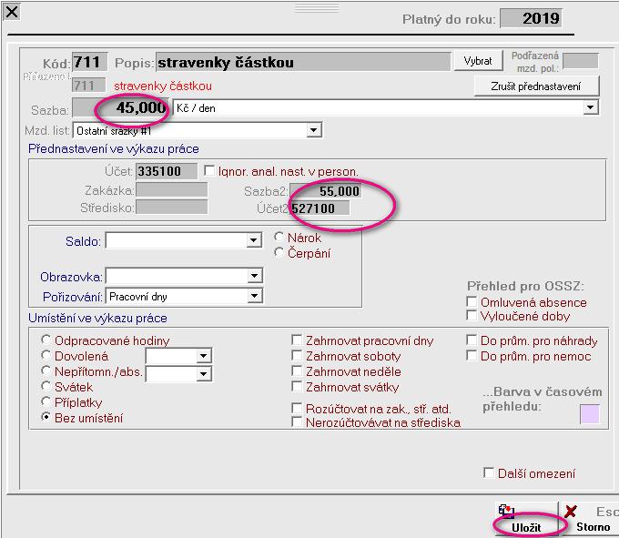 Zápis srážek stravenek pomocí mzdové položky 711 V reakci na požadavek zobrazení na mzdovém listu i hodnoty stravenek hrazené zaměstnavatelem jsme změnili způsob práce se mzdovou položku 711 takto: v