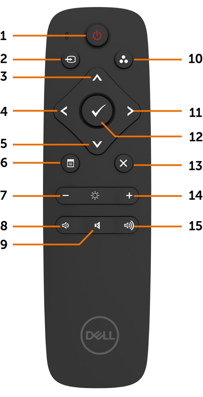 Dálkový ovladač 4. Left (Vlevo) Stisknutím tohoto tlačítka posunete výběr v nabídce OSD vlevo. 1. Vypínač Slouží k zapnutí nebo vypnutí monitoru. 2.
