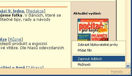 JAK NA TO Internet podtrženého nápisu Adblock v pravém dolním rohu okna prohlížeče (obr. 3).