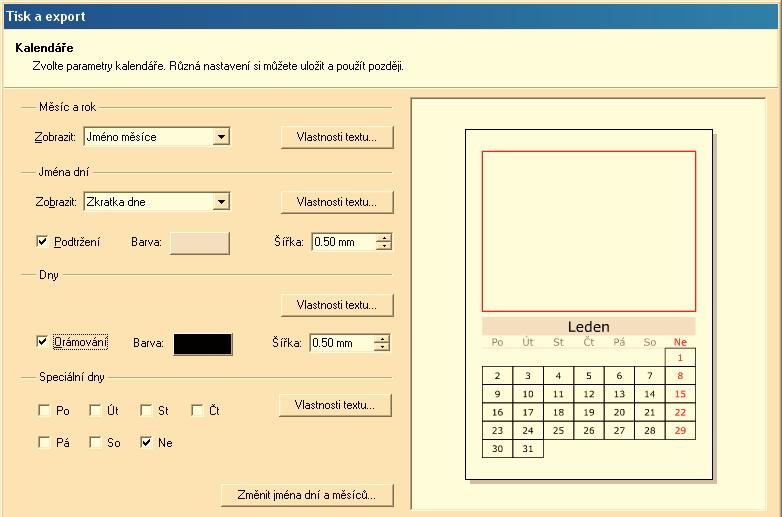 3 V tomto kroku (obr. 4) můžete nastavit způsob zobrazení názvu měsíce a dnů v týdnu a další parametry vzhledu stránky.